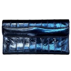 Vintage Wallet Genuine Eel Skin Black/Gold Tri-fold Wallet